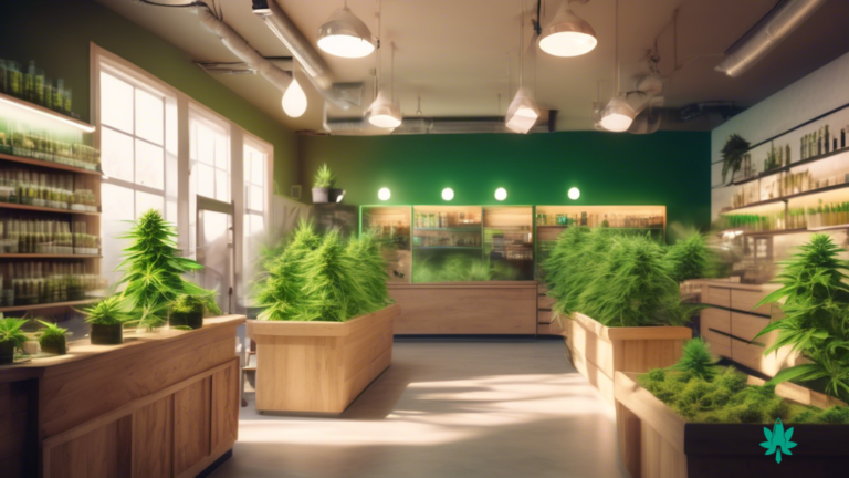 Vibrant sunlit cannabis dispensary showcasing effective content marketing strategies with knowledgeable budtenders and enthusiastic customers - promoting cannabis businesses on digital platforms.