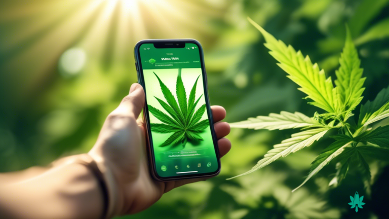 Alt Text: A hand holding a smartphone displaying a beautifully designed and mobile-friendly cannabis industry website, with sunlight glinting off the screen, creating a vibrant and welcoming user experience.